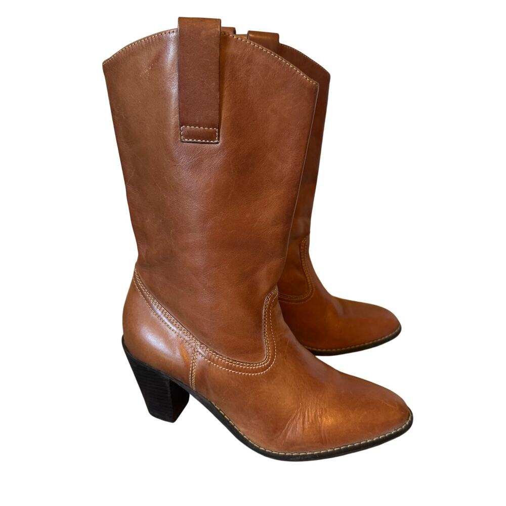 Bakers cognac brown leather Western boots Women’s size 8 block heel almond toe - Picture 2 of 9
